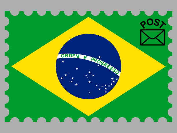 istock Brazil National flag inside Postage stamp. isolated on background. original colors and proportion. Creative vector illustration, from countries set, for postcards, logo, letter 1178737779