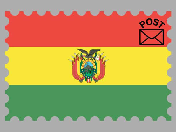 istock Bolivia National flag inside Postage stamp. isolated on background. original colors and proportion. Creative vector illustration, from countries set, for postcards, logo, letter 1178737789