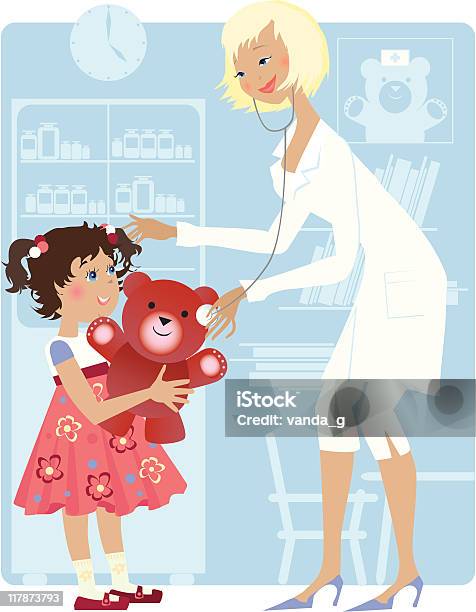 Pediatra E Rapariga - Arte vetorial de stock e mais imagens de Consultório Médico - Consultório Médico, Criança, Brinquedo