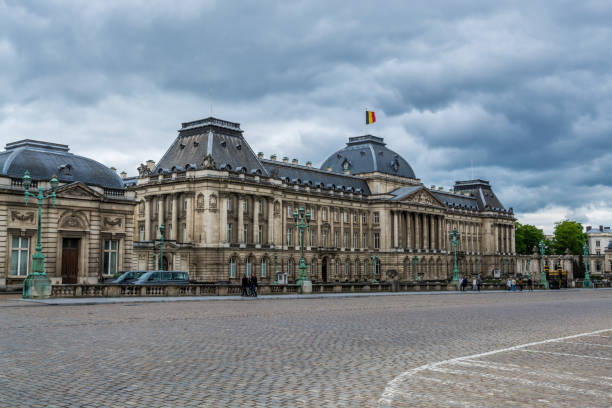Main building of the Royal Palace of Brussels against cloudy sky, in Belgium stock photo