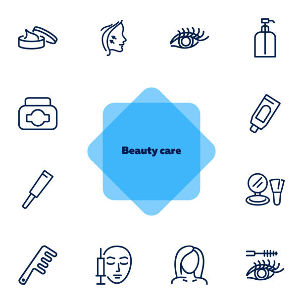 Beauty care line icon set Beauty care line icon set. Cream, eyelashes, mascara, botox. Beautician concept. Can be used for topics like beauty salon, cosmetic products, face lifting botox bottle stock illustrations