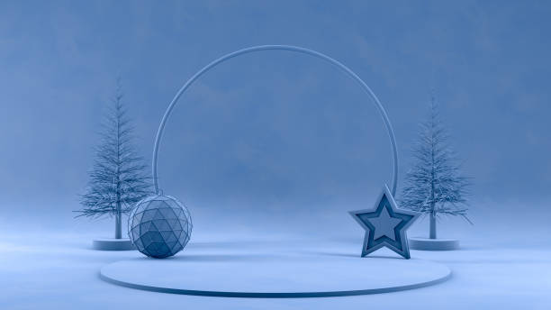 istock 3D Empty Product Stand, Platform on blue background, Christmas Concept 1178742960