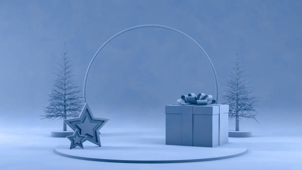 istock 3D Empty Product Stand, Platform on blue background, Christmas Concept 1178743807