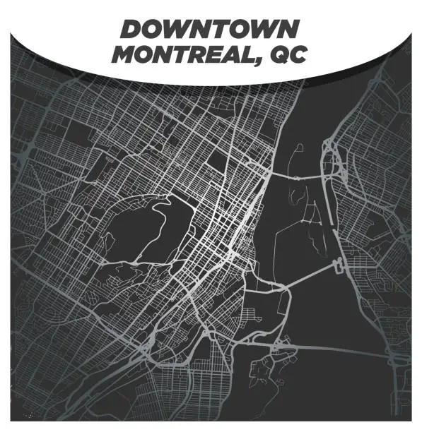 Vector illustration of Fancy Luxurious Silver Street Map of Downtown Montreal