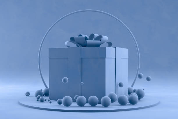 istock 3D Minimal Christmas Concept, Gift Box on Blue Background 1178743902