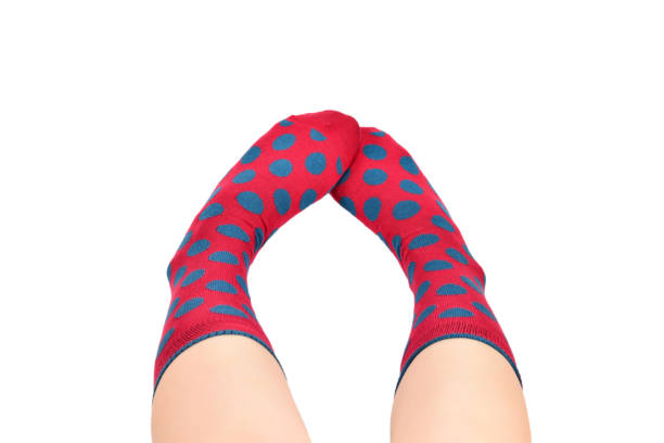 istock Woman in red socks isolated on white background. Top view. 1178745767