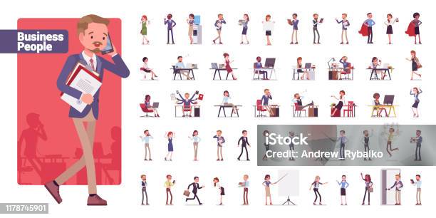 Business People Big Bundle Character Set - Arte vetorial de stock e mais imagens de Personagens - Personagens, Escritório, Grupo de Objetos