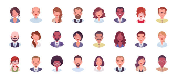 Business people avatar big bundle set Business people avatar big bundle set. Businessmen and businesswomen face icons, character pic to represent online user in social net. Vector flat style cartoon illustration isolated, white background avatar designs stock illustrations