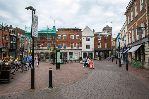 Salisbury, UK - August 3rd 2019: A view of Market Place in the city of Salisbury in the UK.