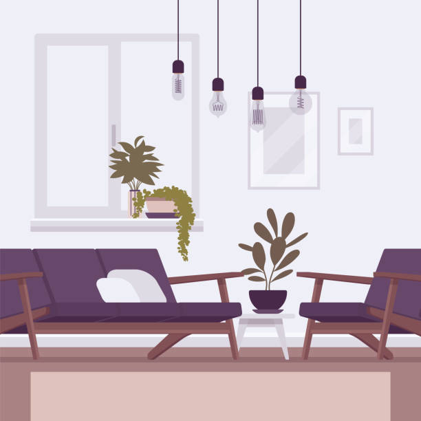 wnętrze i wystrój salonu - chandelier residential structure living room sofa stock illustrations
