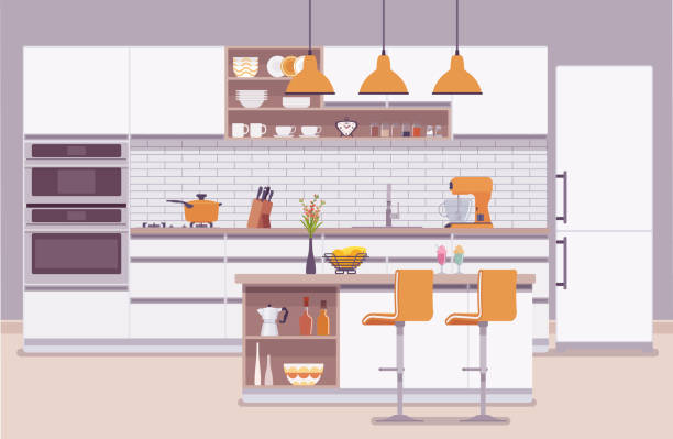 küchenraum modernes interieur und design - küche modern stock-grafiken, -clipart, -cartoons und -symbole