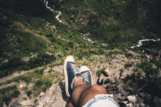 Looking down at peaceful valley in the mountains