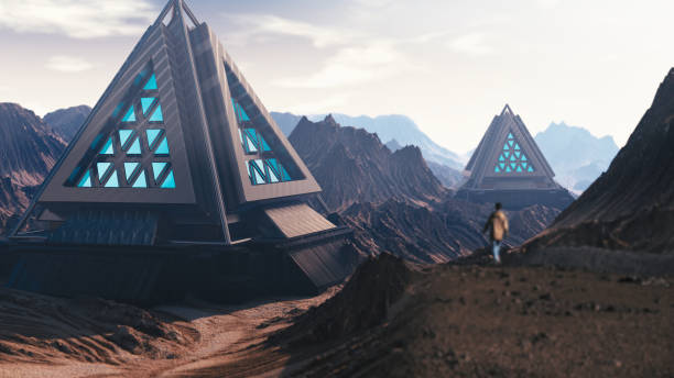 istock Woman on desert. Exploring futuristic city. Digitally generated image 1178751920