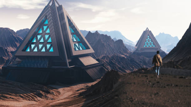 istock Woman on desert. Exploring futuristic city. Digitally generated image 1178751935