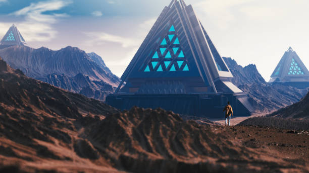 istock Woman on desert. Exploring futuristic city. Digitally generated image 1178751939