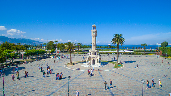 Izmir , Turkey - September 27, 2015: Izmir Clock Tower is a historic clock tower located at the Konak Square in the Konak district of İzmir, Turkey.