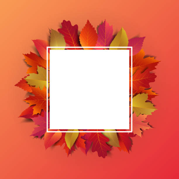 秋の背景はモドレンスタイルで乾燥した葉で飾ります - autumn leaf frame decoration点のイラスト素材／クリップアート素材／マンガ素材／アイコン素材