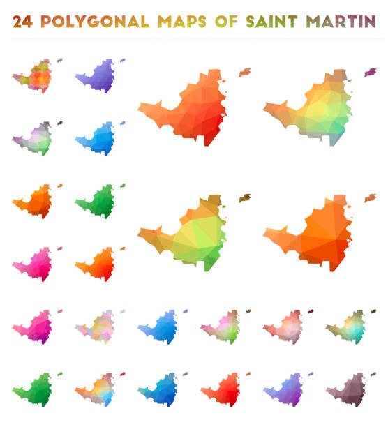ilustrações de stock, clip art, desenhos animados e ícones de set of vector polygonal maps of saint martin . - sao martinho