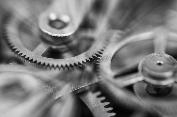 istock Gears black-and-white. Industrial background. The concept of technology, time, teamwork, infinity, business projects 1178761747