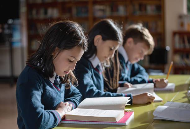 istock Girl at the school reading a book at the library 1178762861