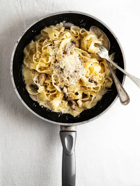 Pasta,mushroom, Food, Gourmet,parmesan cheese,Carbonara Sauce, Bechamel Sauce,  Fettuccine, Linguini, Tagliatelle,