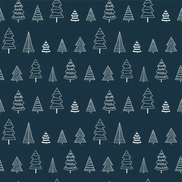 Vector illustration of Beautiful and cute christmas trees seamless pattern, hand drawn and decorated trees - great for textiles, banners, wallpapers, cards - vector surface design