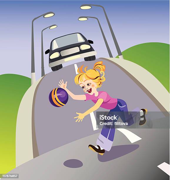 Girl In Road Stock Illustration - Download Image Now - Art Product, Asphalt, Car