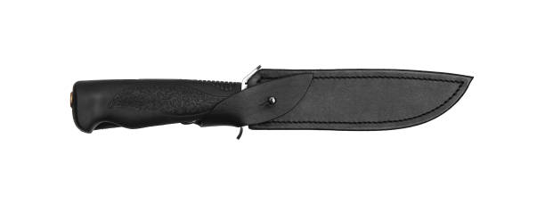 istock Hunting knife with a rubber handle handle and leather case isolated on white background 1178769779