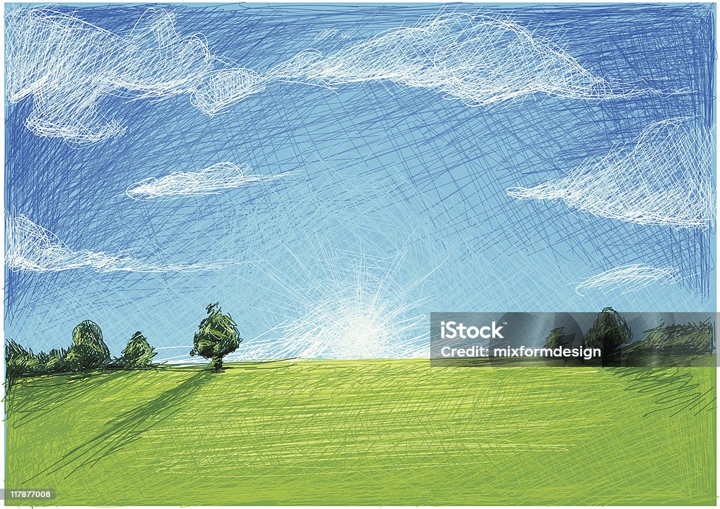 Campo con cielo azul - arte vectorial de Azul libre de derechos