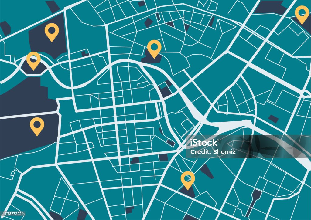 내비게이션 아이콘이 있는 도시 지도 - 로열티 프리 지도 벡터 아트