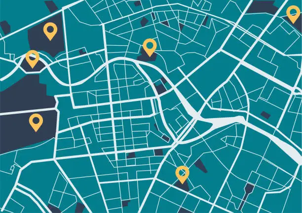 Vector illustration of City map with navigation icons