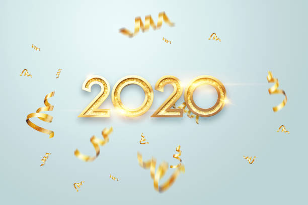 istock Lettering 2020 happy new year. Gold metallic numbers 2020 on a light background. 3d illustration, 3D render. Festive design of merry christmas. 1178774655