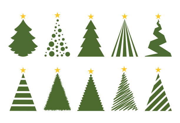 ilustraciones, imágenes clip art, dibujos animados e iconos de stock de juego de árboles de navidad. aislado sobre fondo blanco. icono de ilustración vectorial. - arbol navidad