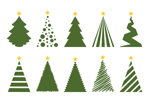 Christmas Tree Set. Isolated on white background. Vector illustration icon.