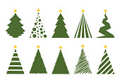 Christmas Tree Set. Isolated on white background. Vector illustration icon.