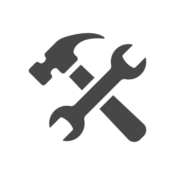 흰색 배경에 격리된 서�비스 도구 아이콘입니다. 벡터 그림입니다. - work tool wrench toolbox hardware store stock illustrations