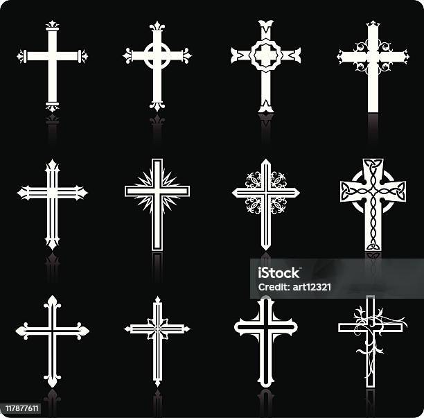 Religiose Croce Collezione Design - Immagini vettoriali stock e altre immagini di Bianco e nero - Bianco e nero, Croce religiosa, A forma di croce