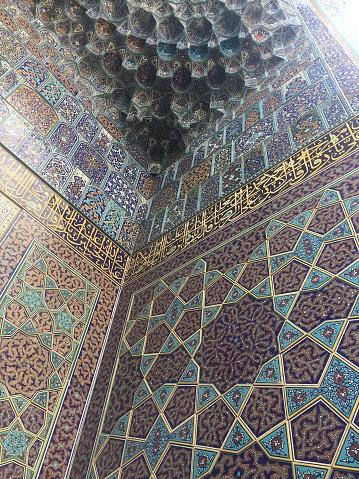 Entry way in Qom mosque. Showing Persian architecture.