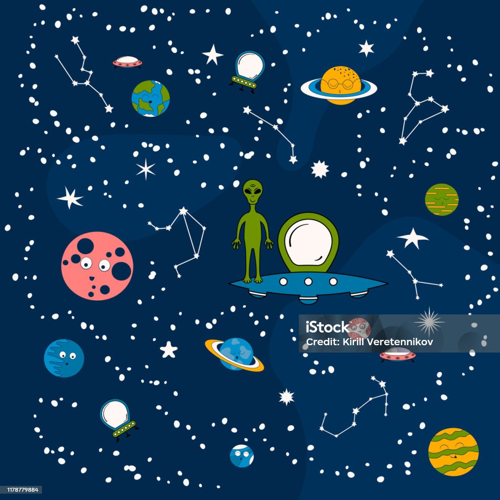 Ilustración de Patrón Con Planetas De Dibujos Animados Naves Espaciales Y Signos Del Zodiaco Lindo Fondo Bebé Con Divertidos Alienígenas Ufo En El Cielo De La Galaxia Estrella Con Constelaciones Fondo De Ilustración de Patrón Con Planetas De Dibujos Animados Naves Espaciales Y Signos Del Zodiaco Lindo Fondo Bebé Con Divertidos Alienígenas Ufo En El Cielo De La Galaxia Estrella Con Constelaciones Fondo De
