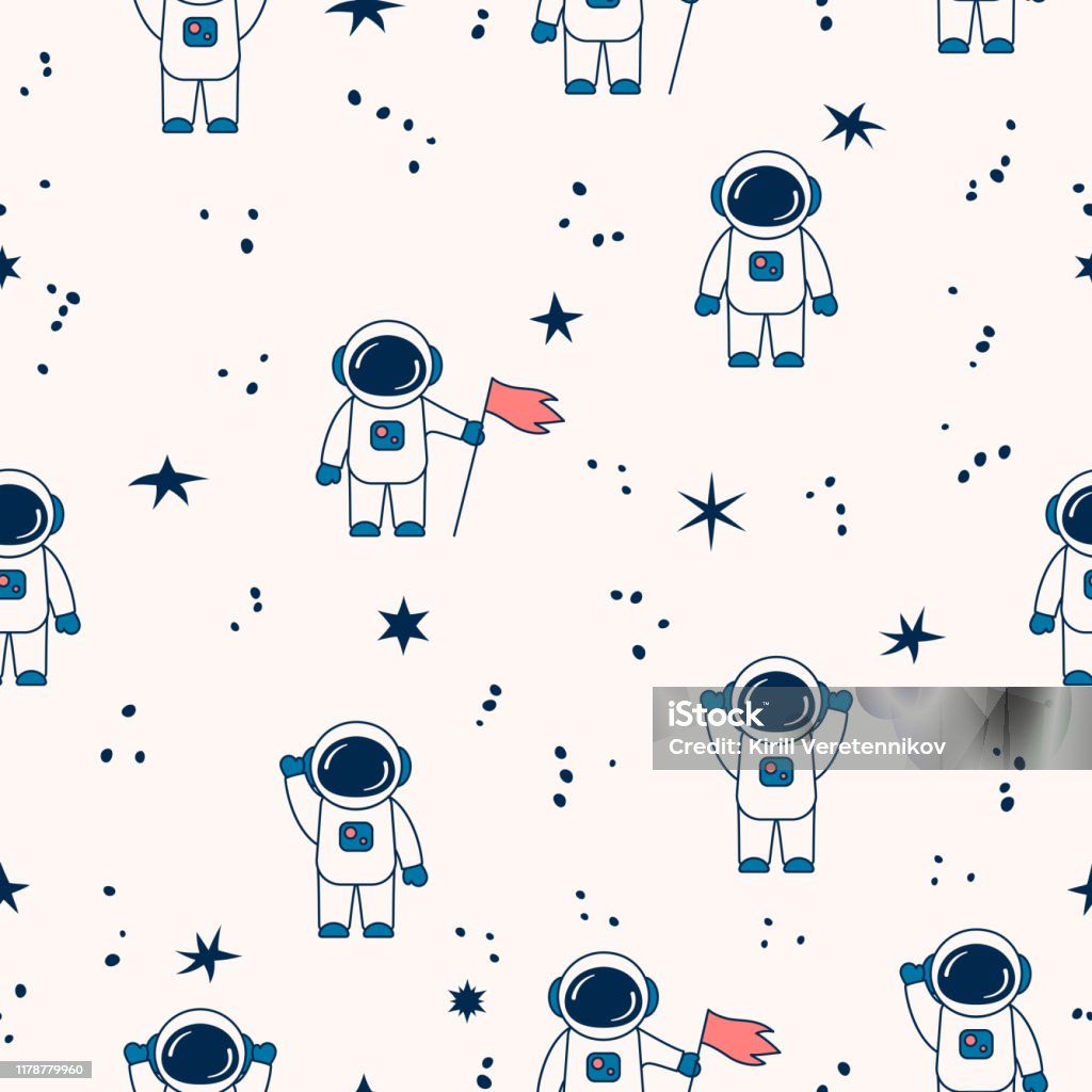 Cute Cartoon Astronauts Seamless Pattern Spaceman Background Futuristic  Cosmonaut Wallpaper For Kids Stock Illustration - Download Image Now -  iStock