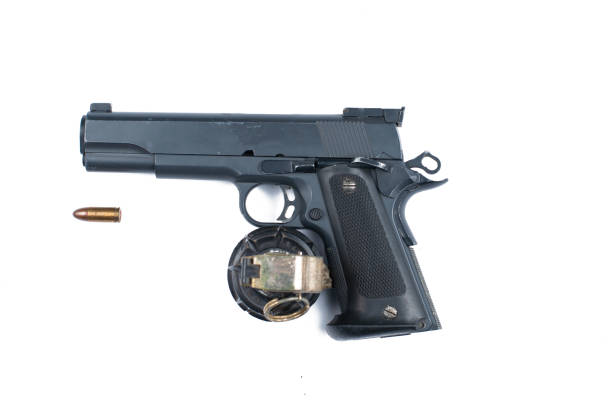 istock Bomb and bullet and gun isolated on white background.Copy space. 1178782823