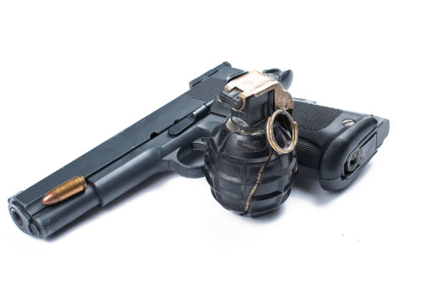 istock Bomb and bullet and gun isolated on white background.Copy space. 1178783078