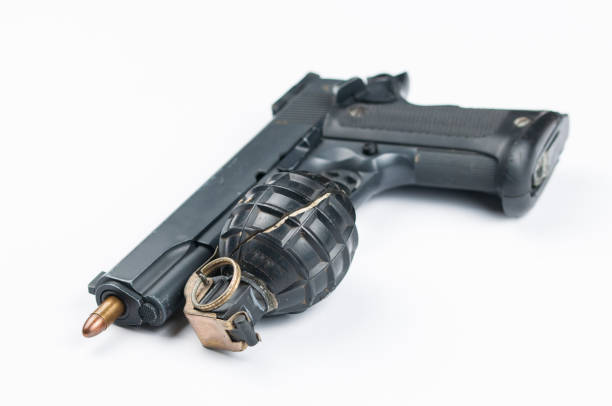 istock Bomb and bullet and gun isolated on white background.Copy space. 1178783290