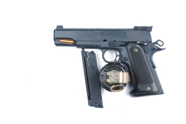 istock Bomb and bullet and gun isolated on white background.Copy space. 1178783325