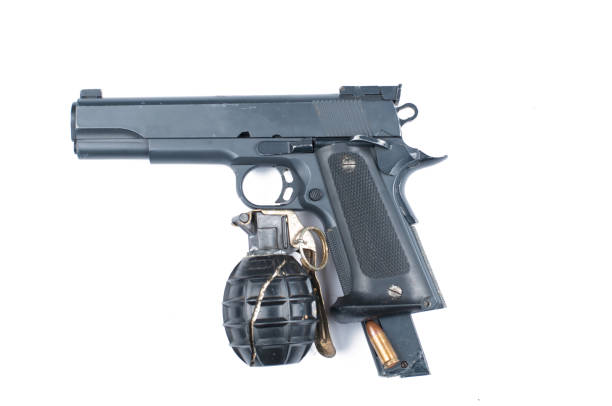 istock Bomb and bullet and gun isolated on white background.Copy space. 1178783478