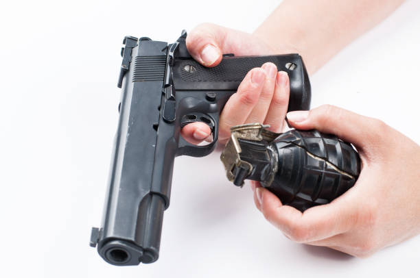 istock Gun and bomb isolated on white background.Copy space. 1178783485