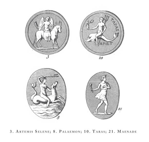 istock Artemis Selene, Palaemon, Taras, Maenade, Classical Legends and Mythological Figures Engraving Antique Illustration, Published 1851 1178784606