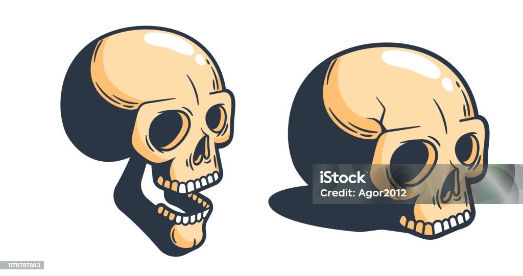 Cartoon Skull In Half Turn Stock Illustration - Download Image Now -  Sticker, Graffiti, Skull - iStock
