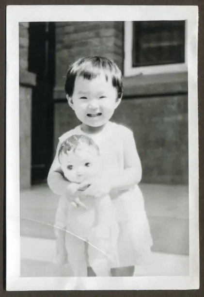Cute little girl monochrome old photo