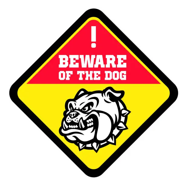 Vector illustration of beware of the dog sign with angry bull dog head